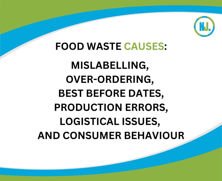 Common food waste causes are mislabelling, over ordering, best before dates, production errors, logistical issues, and consumer behaviour